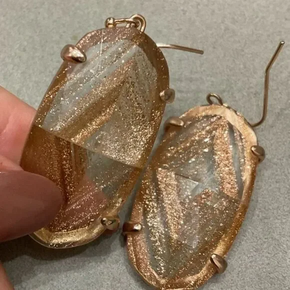 NWOT Kendra Scott Esme Rose Gold Drop Earrings In Gold Dusted Glass